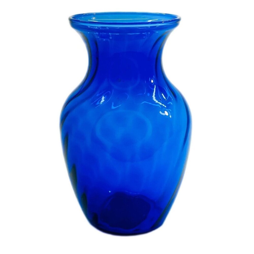 Vintage Indiana Glass Cobalt Blue Flower Vase Swirled Diamond 3D Effect Ohio USA